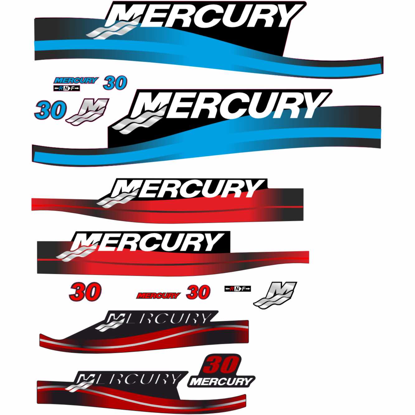 Mercury 30 outboard motor sticker file digital vector