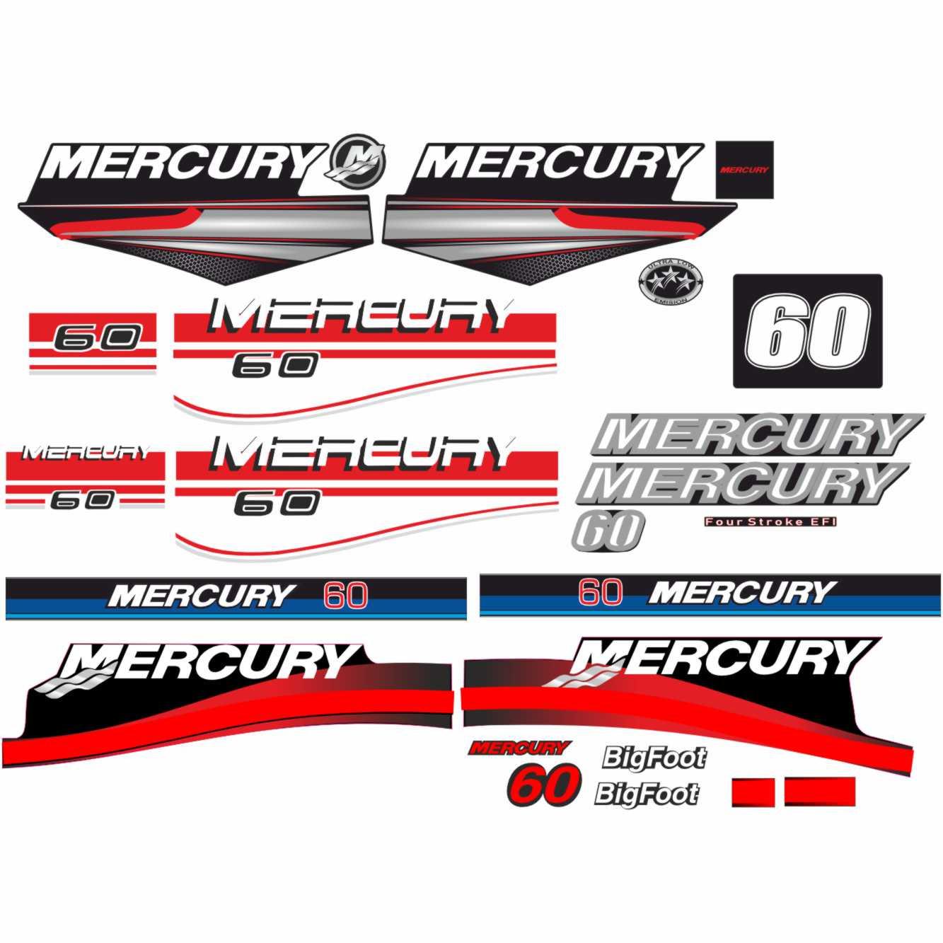 Mercury 60 outboard motor engine sticker decal set digital file